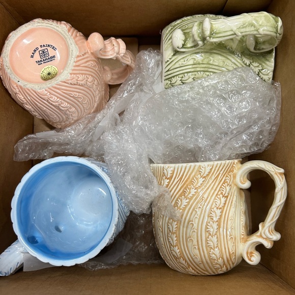 Takahashi set 4 floral handmade San Francisco mugs coffee tea ceramic RARE - Picture 2 of 11